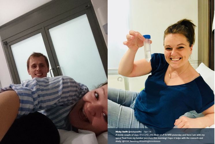 Happy HD-YAS participants providing invaluable samples - here, spinal fluid - to the HD-YAS study (photo courtesy of HDYO)  