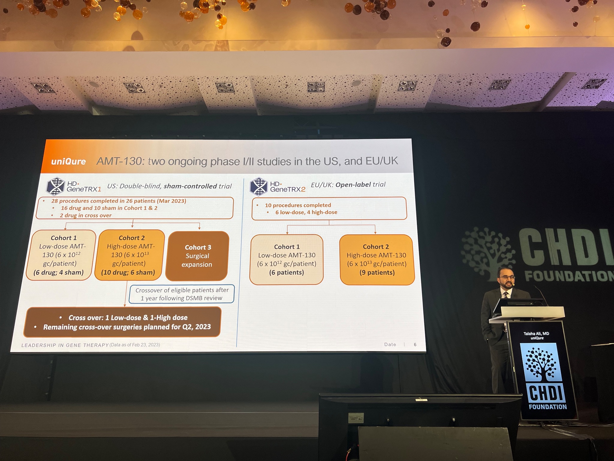 Dr. Talaha Ali from uniQure shows a recruitment update for their trials testing AMT-130.  